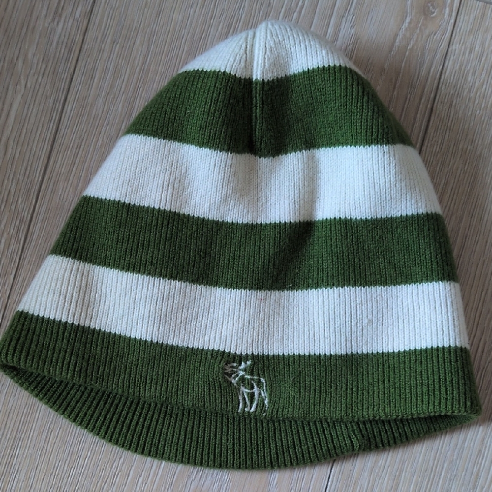 Abercrombie & Fitch Green and White Striped Beanie
